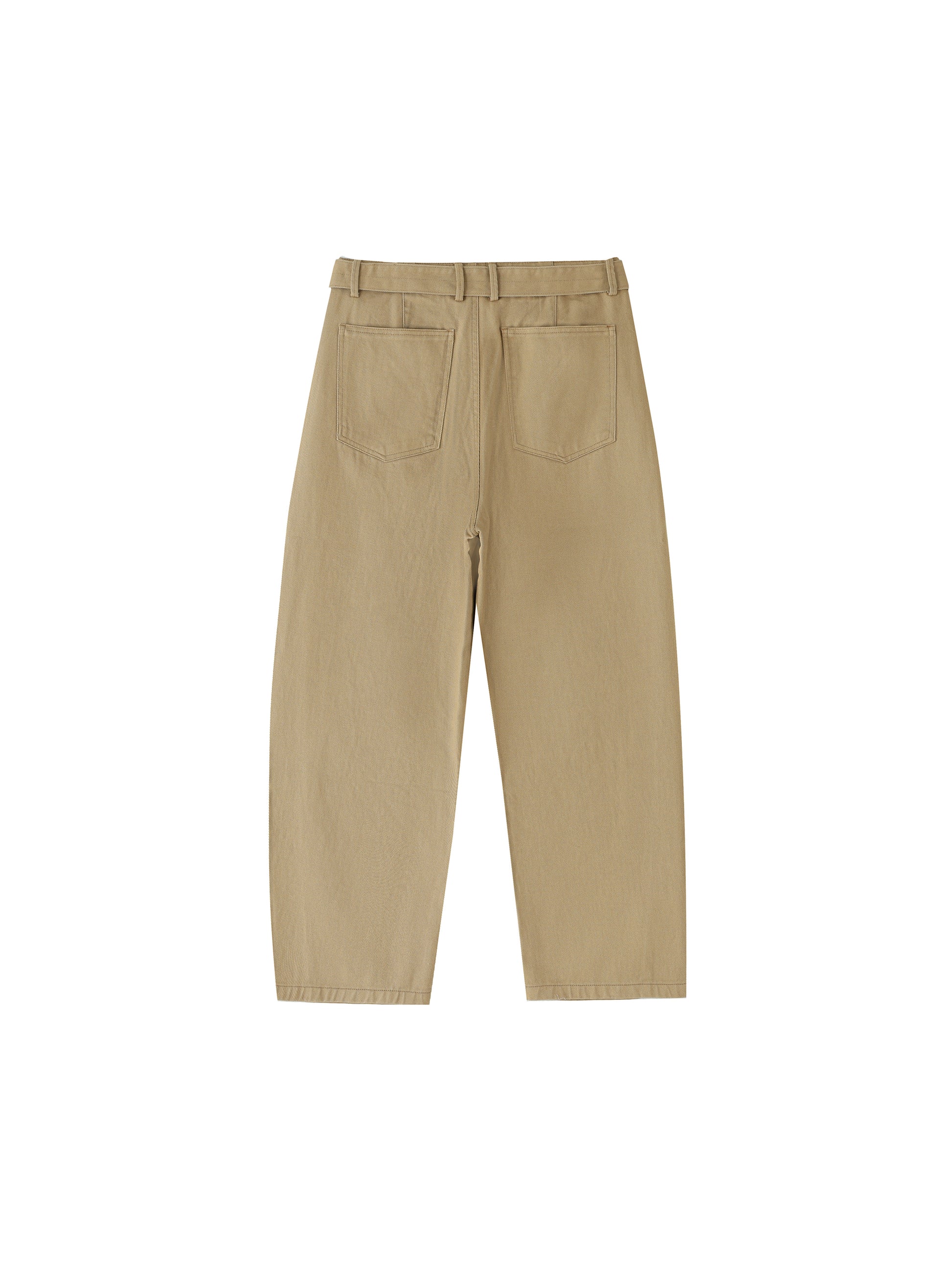 Twisted-Seam Belted Curved-Blade Pants